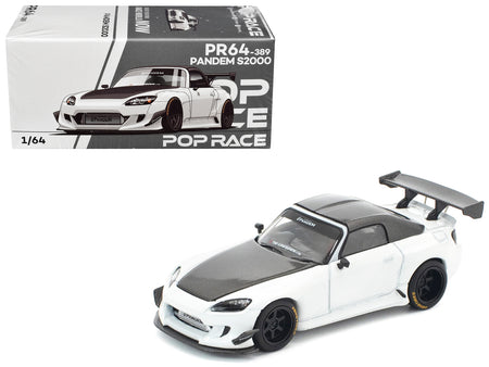 Honda Pandem S2000 RHD (Right Hand Drive) White with Carbon Hood and Top 1/64 Diecast Model Car by Pop Race