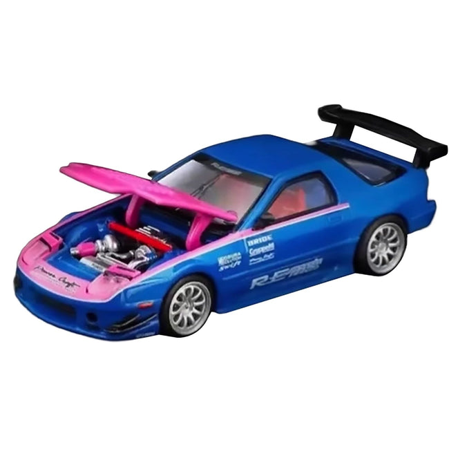 Mazda RX7 (FC3S) RE Amemiya RHD (Right Hand Drive) Blue Metallic with Pink Hood "APA XPO 2025 Exclusive" 1/64 Diecast Model Car by Pop Race