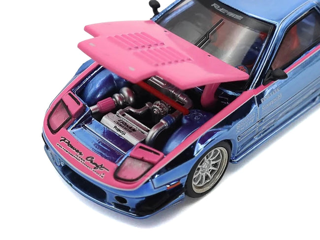 Mazda RX7 (FC3S) RE Amemiya RHD (Right Hand Drive) Blue Metallic with Pink Hood "Los Angeles Edition" 1/64 Diecast Model Car by Pop Race