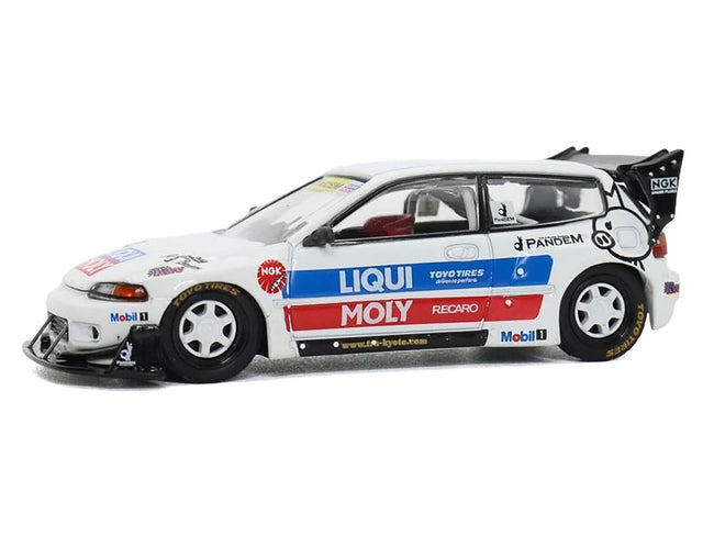 Pandem Civic EG6 RHD (Right Hand Drive) White with Stripes and Graphics 1/64 Diecast Model Car by Pop Race
