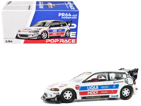 Pandem Civic EG6 RHD (Right Hand Drive) White with Stripes and Graphics 1/64 Diecast Model Car by Pop Race