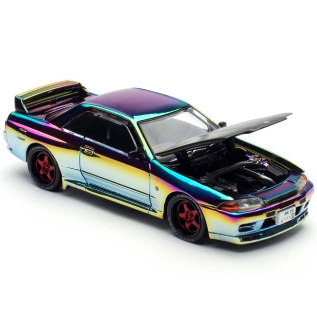 Skyline GT-R (BNR32) RHD (Right Hand Drive) Chameleon Chrome with Carbon Hood "APA XPO 2025 Exclusive 1/64 Diecast Model Car by Pop Race