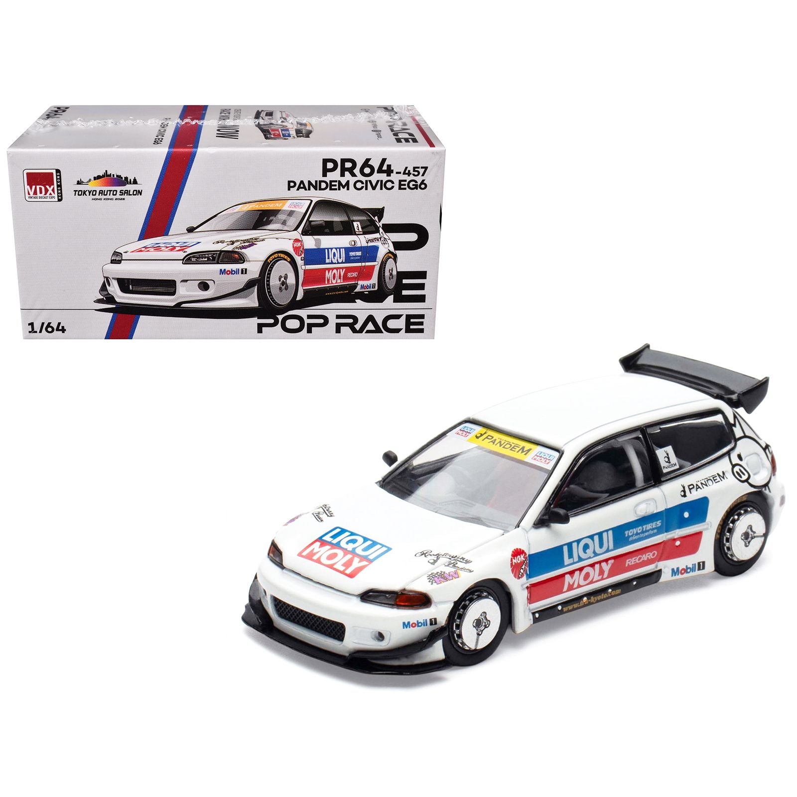 Pandem Civic EG6 RHD (Right Hand Drive) White with Stripes and Graphics "VDX - Tokyo Auto Salon Hong Kong 2025" Special Edition 1/64 Diecast Model Car by Pop Race