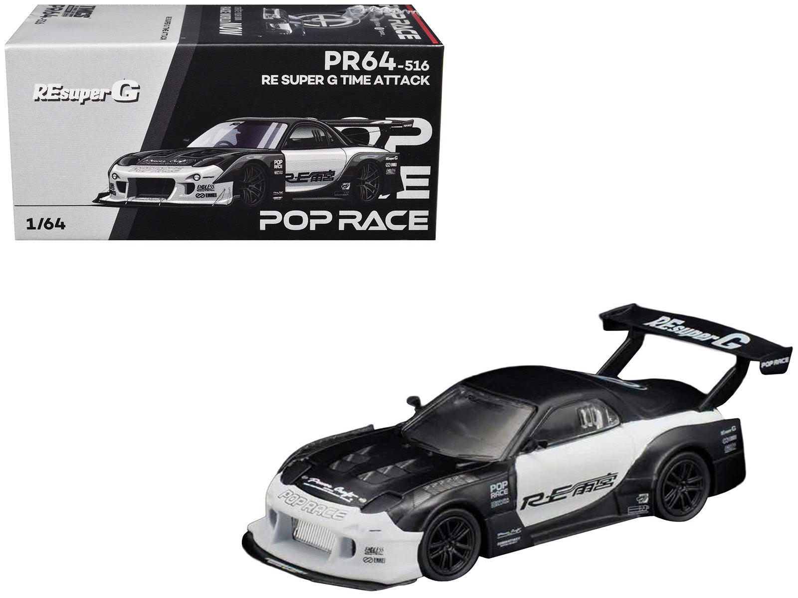 Mazda RX-7 "RE Super G Time Attack" RHD (Right Hand Drive) Black and White "The Model Car Show Malaysia 2026" 1/64 Diecast Model Car by Pop Race