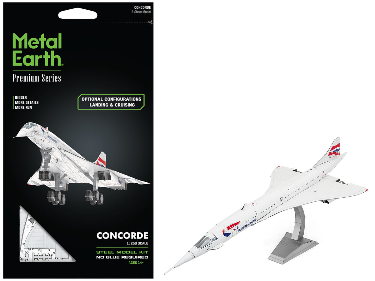 Model Kit BAC Concorde SST Aircraft "British Airways" White with Striped Tail "Premium Series" (Moderate Difficulty) Steel Model by Metal Earth