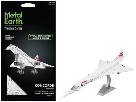 Model Kit BAC Concorde SST Aircraft "British Airways" White with Striped Tail "Premium Series" (Moderate Difficulty) Steel Model by Metal Earth