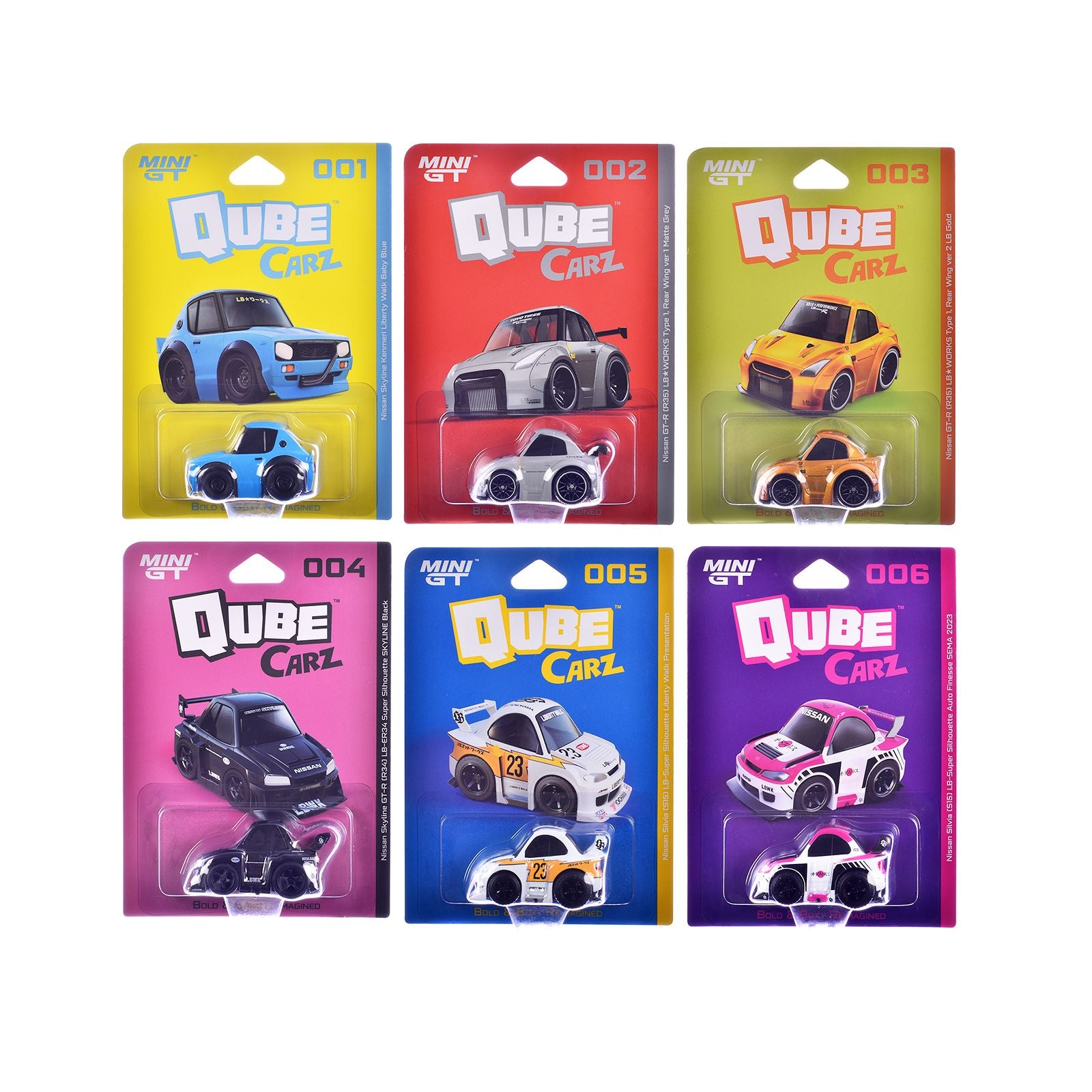 "QubeCarz" Series #1 Set of 6 pieces 1/64 Diecast Model Cars by Mini GT