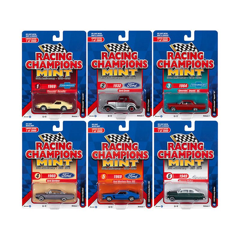 2019 Mint Release 1 "30th Anniversary" (1989-2019) Set B of 6 Cars Limited Edition to 2000 pieces Worldwide 1/64 Diecast Models by Racing Champions