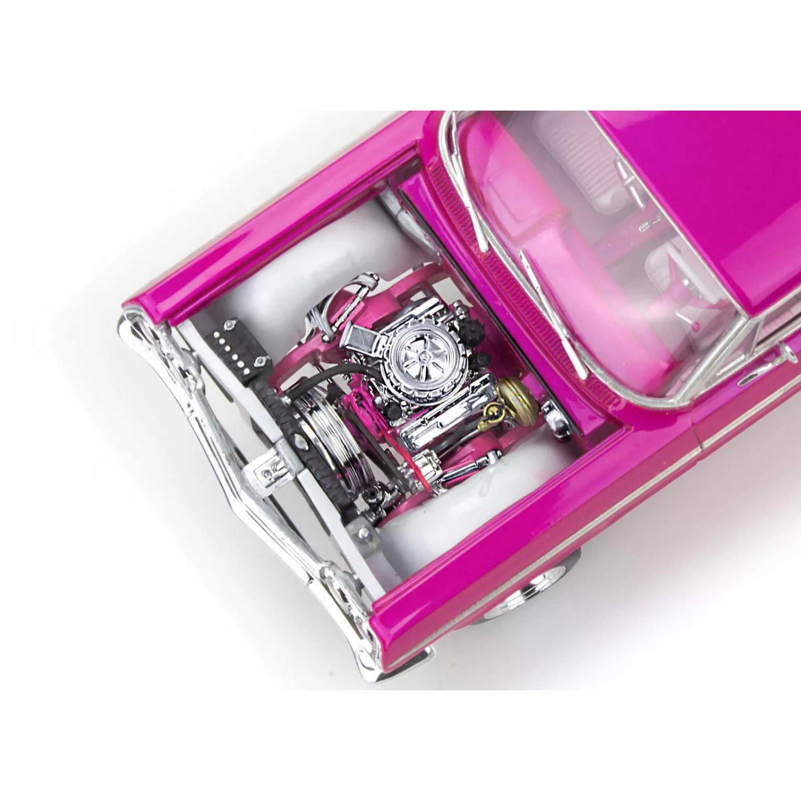 Pink classic car model RMX145579090_A4_B1FDL44A engine view