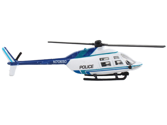 Bell 206 Jetranger Helicopter White and Blue "Police-N70650" with Runway Section Diecast Model by Runway24 - view 2