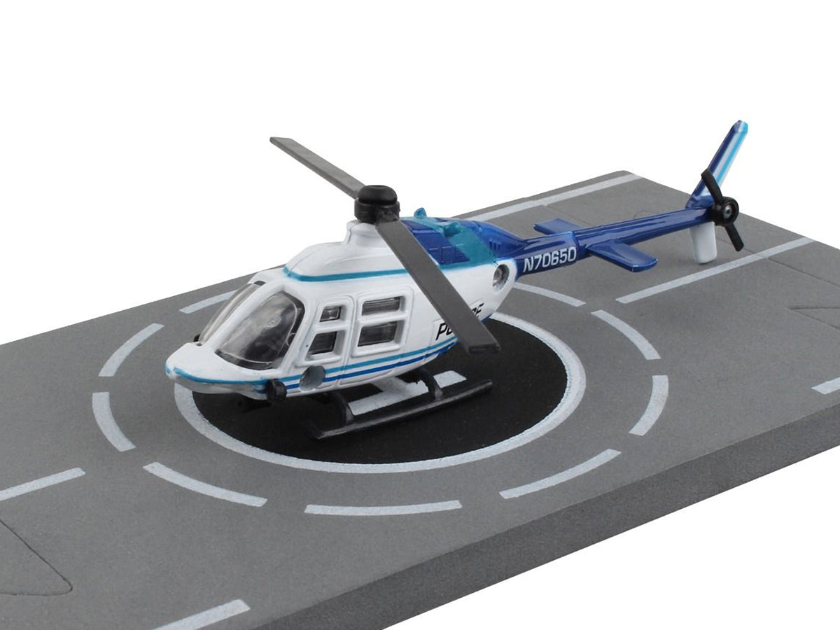 Bell 206 Jetranger Helicopter White and Blue "Police-N70650" with Runway Section Diecast Model by Runway24 - view 3