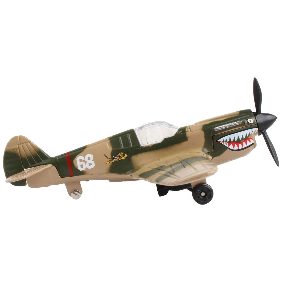 Curtiss P-40 Warhawk Fighter Aircraft Camouflage "Flying Tigers-First American Volunteer Group" with Runway Section Diecast Model Airplane by Runway24