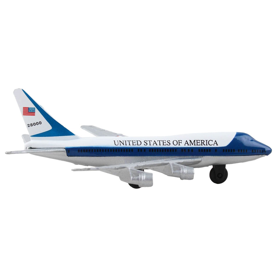 Boeing VC-25 Aircraft White and Blue "United States of America - Air Force One" with Runway 24 Sign Diecast Model Airplane by Runway24