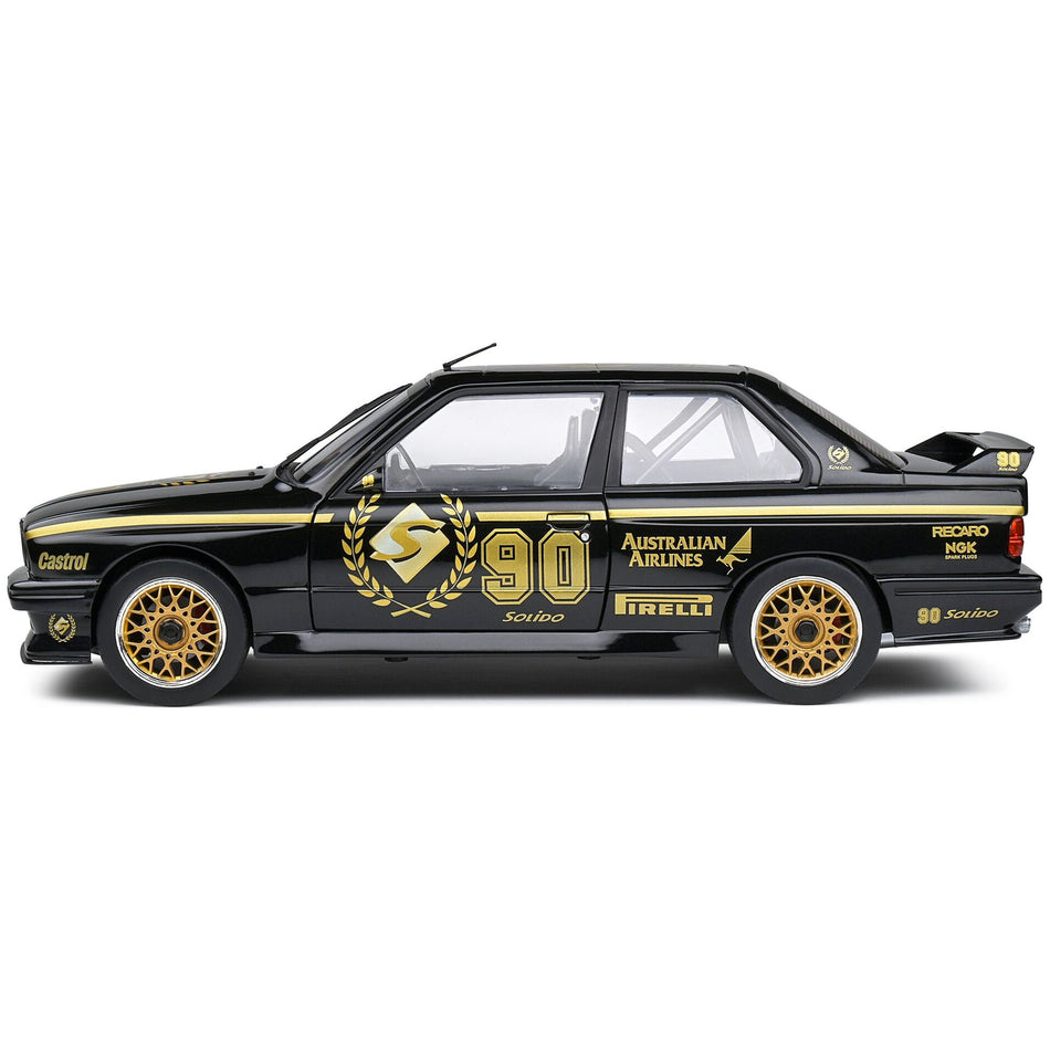 1990 BMW E30 M3 Black "Solido 90th Anniversary" Livery Limited Edition "Competition" Series 1/18 Diecast Model Car by Solido