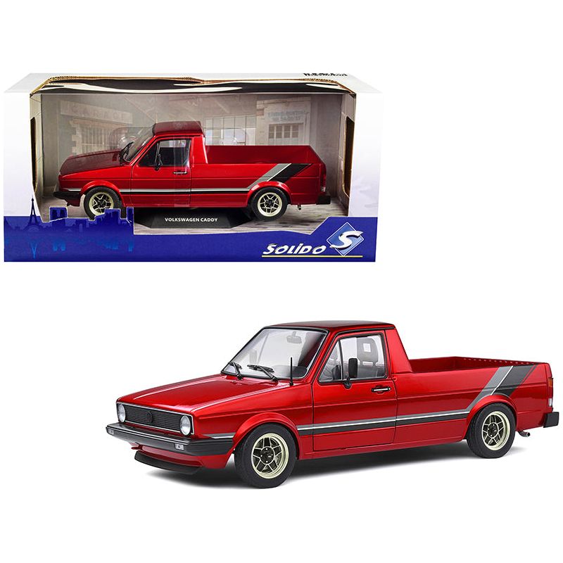 1982 Volkswagen MK1 Pickup Truck Custom Red Metallic with Stripes 1/18 Diecast Model Car by Solido