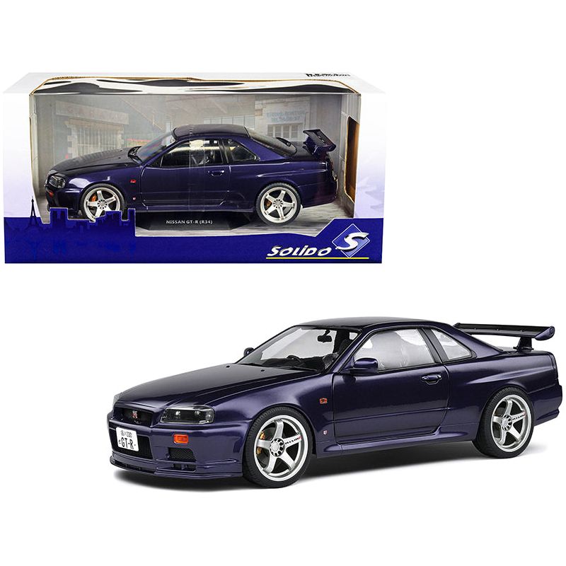 1999 Nissan Skyline GT-R (R34) RHD (Right Hand Drive) Midnight Purple Metallic 1/18 Diecast Model Car by Solido