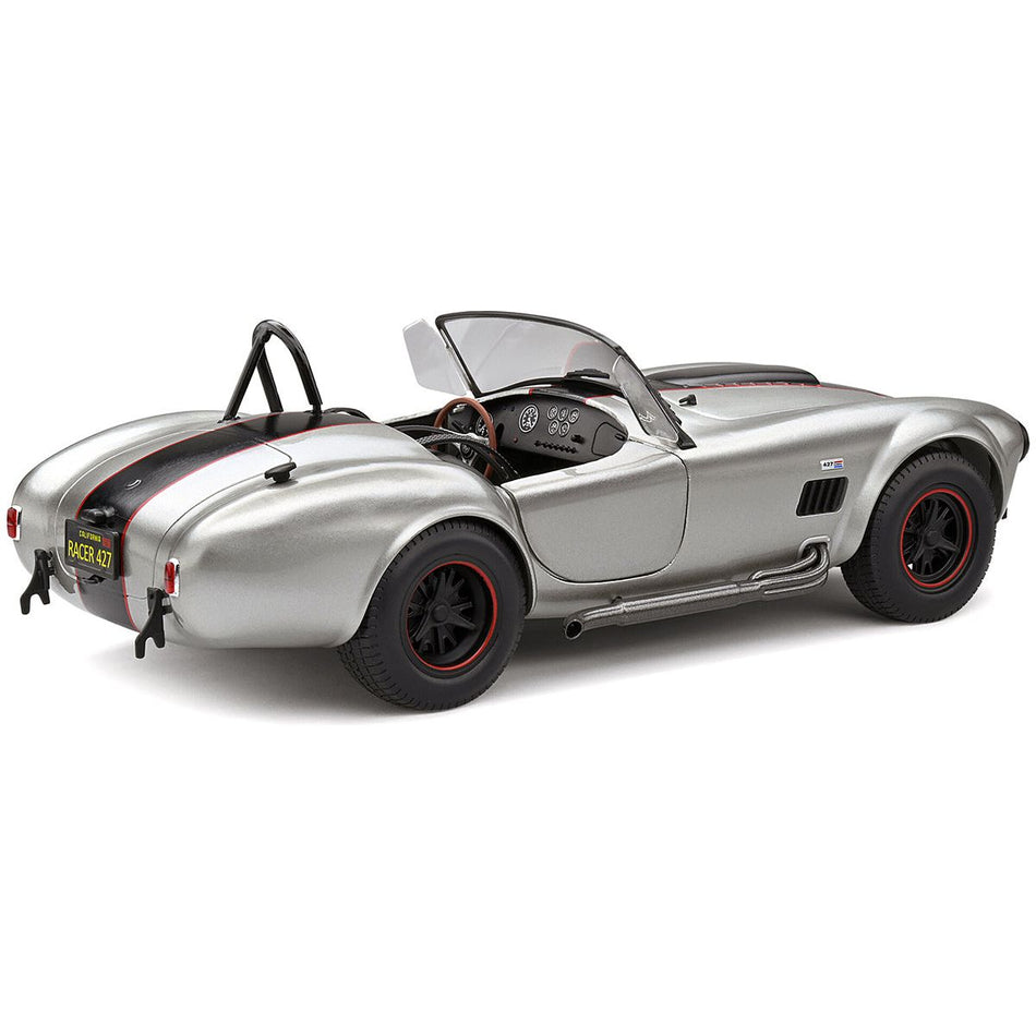 1965 Shelby AC Cobra 427 MKII Custom Silver Metallic with Red and Black Stripes 1/18 Diecast Model Car by Solido