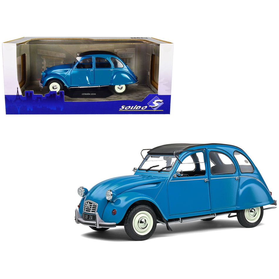 1982 Citroen 2CV6 Petrol Blue with Matt Black Top 1/18 Diecast Model Car by Solido