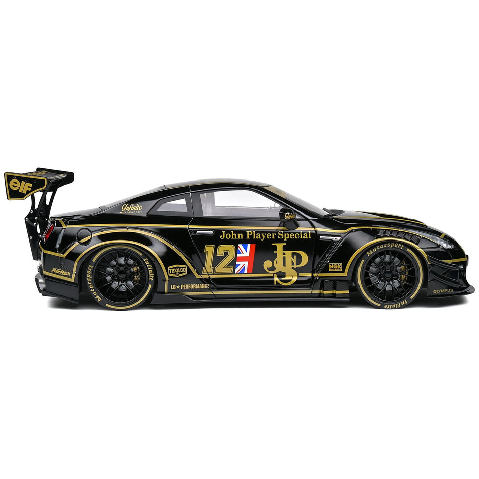 2022 Nissan GT-R (R35) RHD (Right Hand Drive) "Liberty Walk Type 2" Body Kit #12 Black "John Player Special" "Competition" Series 1/18 Diecast Model Car by Solido