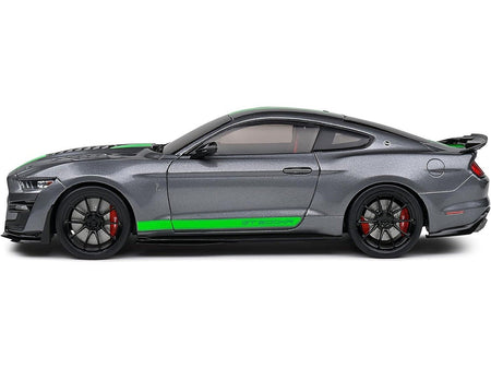 2020 Ford Shelby Mustang GT500 Carbonized Gray Metallic with Neon Green Stripes 1/18 Diecast Model Car by Solido