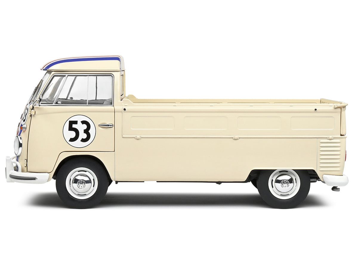 1950 Volkswagen T1 Pickup Truck Racer #53 Cream with Stripes 1/18 Diecast Model Car by Solido