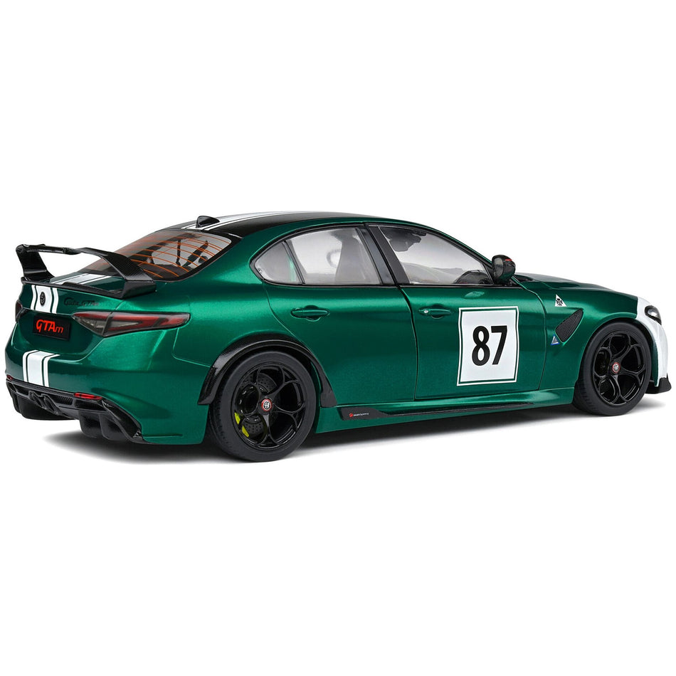 2021 Alfa Romeo Giulia GTA M #87 Green Metallic with Carbon Top and White Stripes "Nurburgring 1973" Tribute "Competition" Series 1/18 Diecast Model Car by Solido