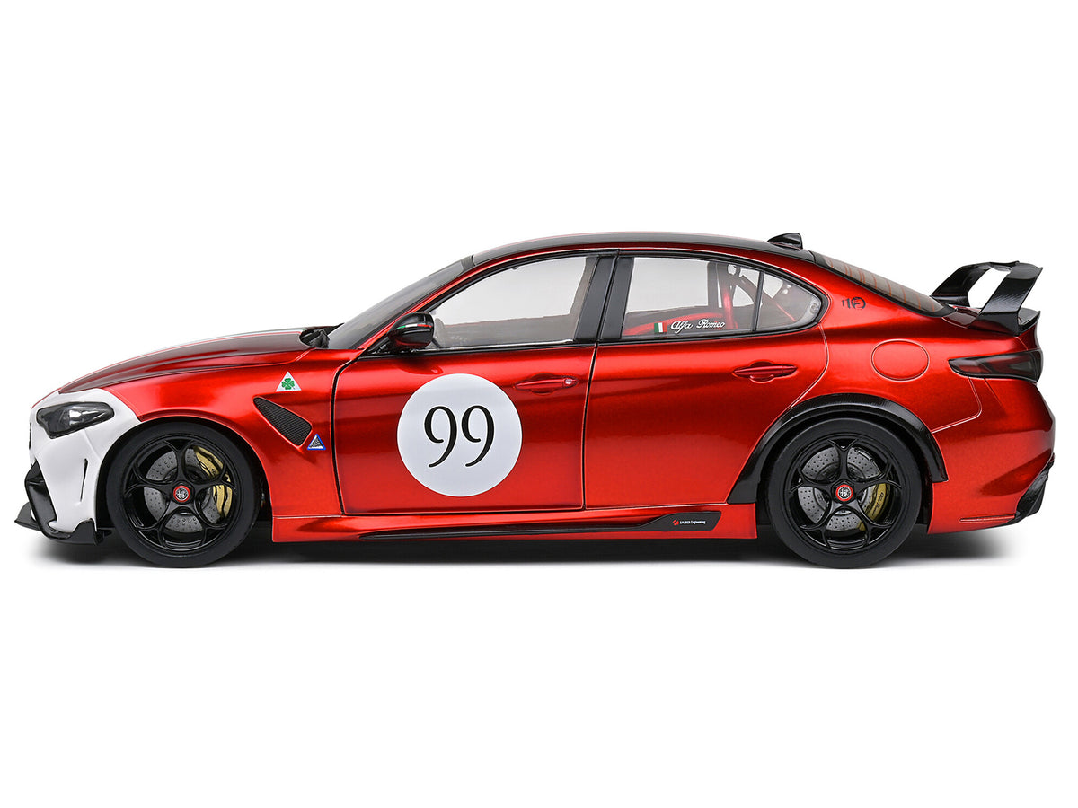 2022 Alfa Romeo Giulia GTAm #99 Red Metallic with Black Top and Italian Flag Stripes "Mugello 1969" Livery "Competition" Series 1/18 Diecast Model Car by Solido