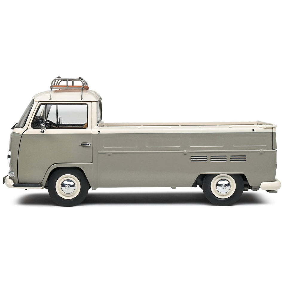 1968 Volkswagen T2 Pickup Truck Gray and White with Roofrack 1/18 Diecast Model Car by Solido