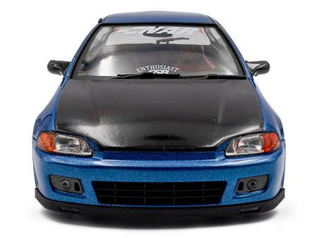 Blue Honda Civic with black hood