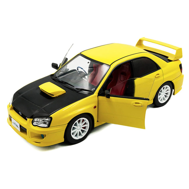 2003 Subaru Impreza WRX STI RHD (Right Hand Drive) Yellow with Carbon Hood 1/18 Diecast Model Car by Solido