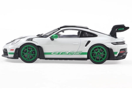 2023 Porsche 911 (992) GT3 RS "Tribute to Carrera RS Package" White with Green Stripes and Black Hood and Top 1/43 Diecast Model Car by Solido