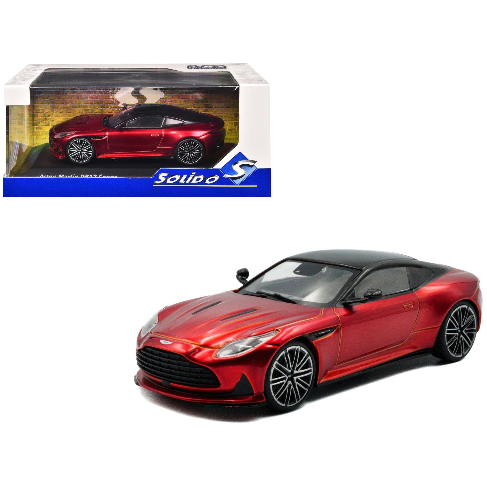 2023 Aston Martin DB12 Coupe Hyper Red Metallic with Black Top 1/43 Diecast Model Car by Solido