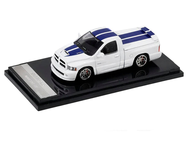 2003 Dodge Ram SRT-10 Pickup Truck White with Blue Stripes 1/64 Diecast Model Car by Shoom64 Models