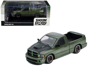 2003 Dodge Ram SRT-10 Pickup Truck Green Metallic with Matt Black Hood 1/64 Diecast Model Car by Shoom64 Models