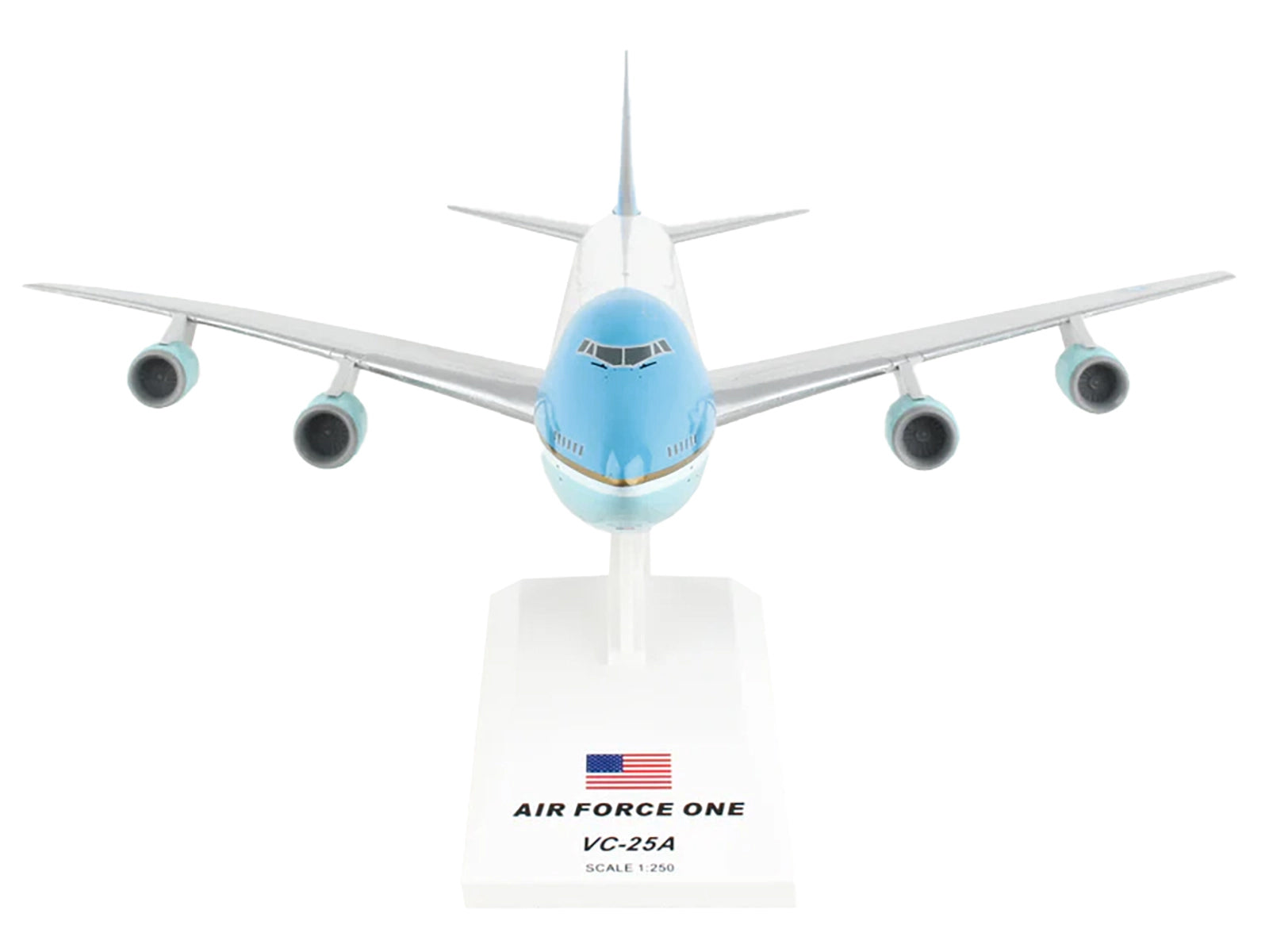 Boeing VC-25A Transport Aircraft "Air Force One - United States of America" (29000) White with Blue Stripes (Snap-Fit) 1/250 Plastic Model by Skymarks