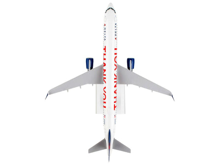 Airbus A321 Commercial Aircraft "Delta Air Lines - Thank You" (N391DN) White with Red and Blue Tail (Snap-Fit) 1/150 Plastic Model by Skymarks