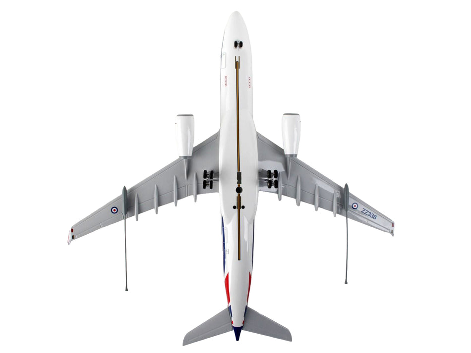 Airbus A330 MRTT Voyager Commercial Aircraft with Landing Gear "United Kingdom Royal Air Force" (ZZ336) White with Red and Blue Stripes (Snap-Fit) 1/200 Plastic Model by Skymarks