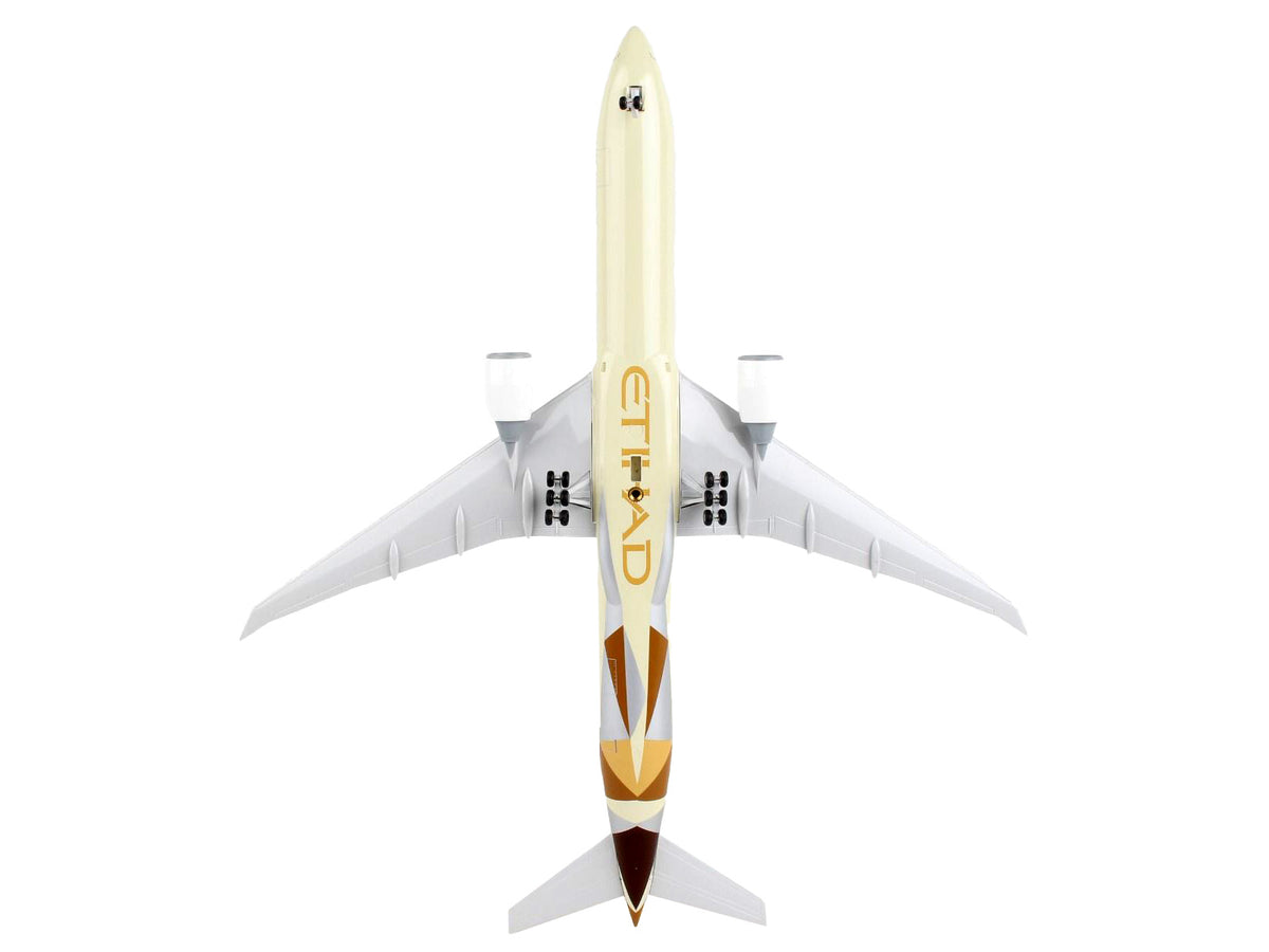 Boeing 777-300ER Commercial Aircraft with Landing Gear "Etihad Airways" (A6-ETA) Beige with Tail Graphics (Snap-Fit) 1/200 Plastic Model by Skymarks