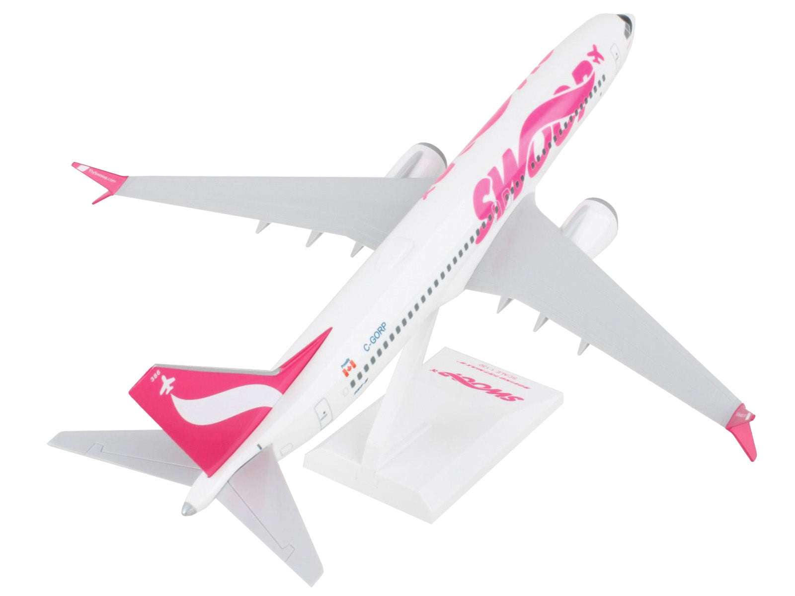 Boeing 737 MAX 8 Commercial Aircraft "Swoop" (C-GORP) White with Pink Tail (Snap-Fit) 1/130 Plastic Model by Skymarks