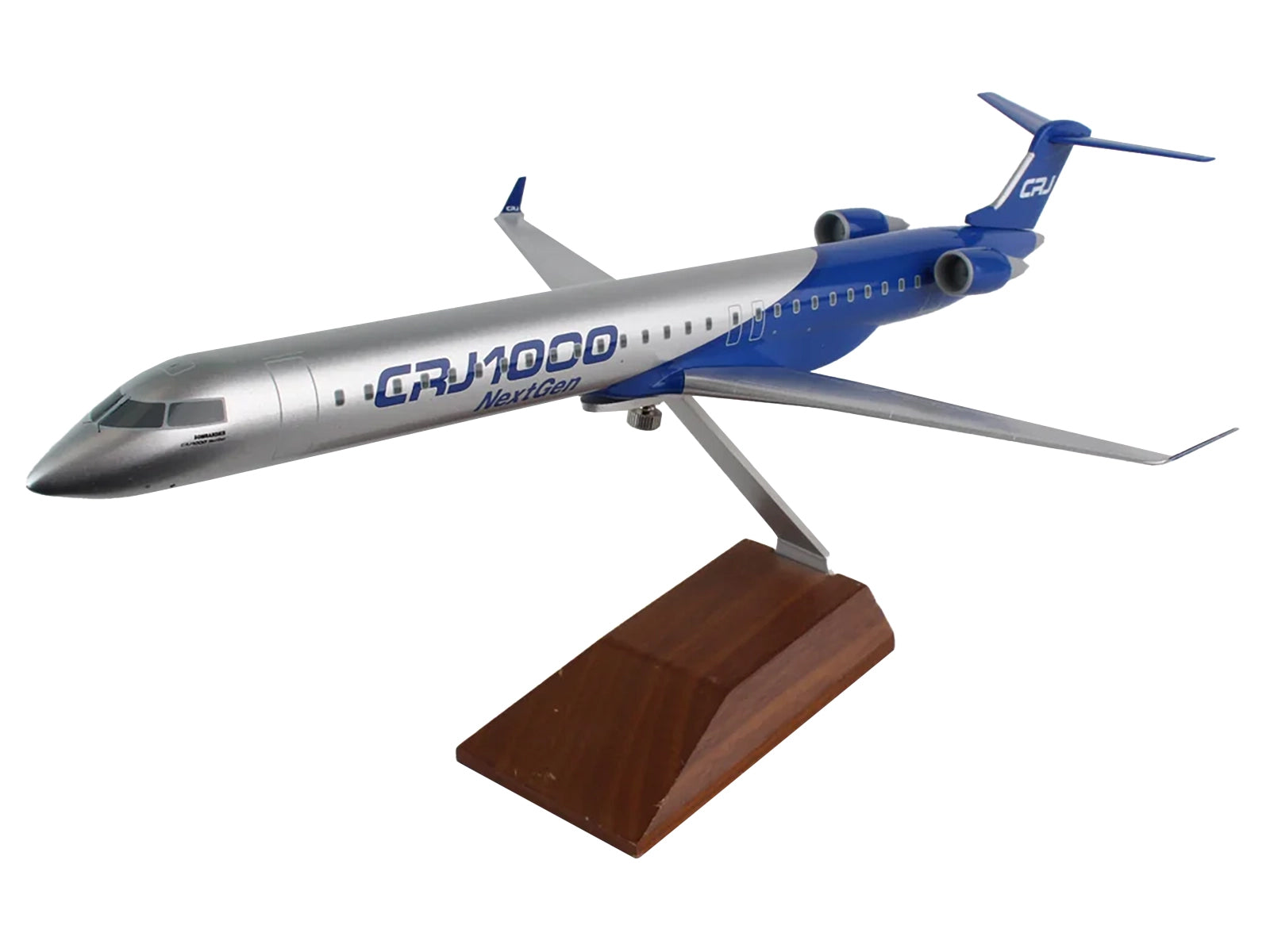 Bombardier CRJ1000 Commercial Aircraft "CRJ1000 Next Gen" Silver Metallic and Blue with Wood Stand (Snap-Fit) 1/100 Plastic Model by Skymarks