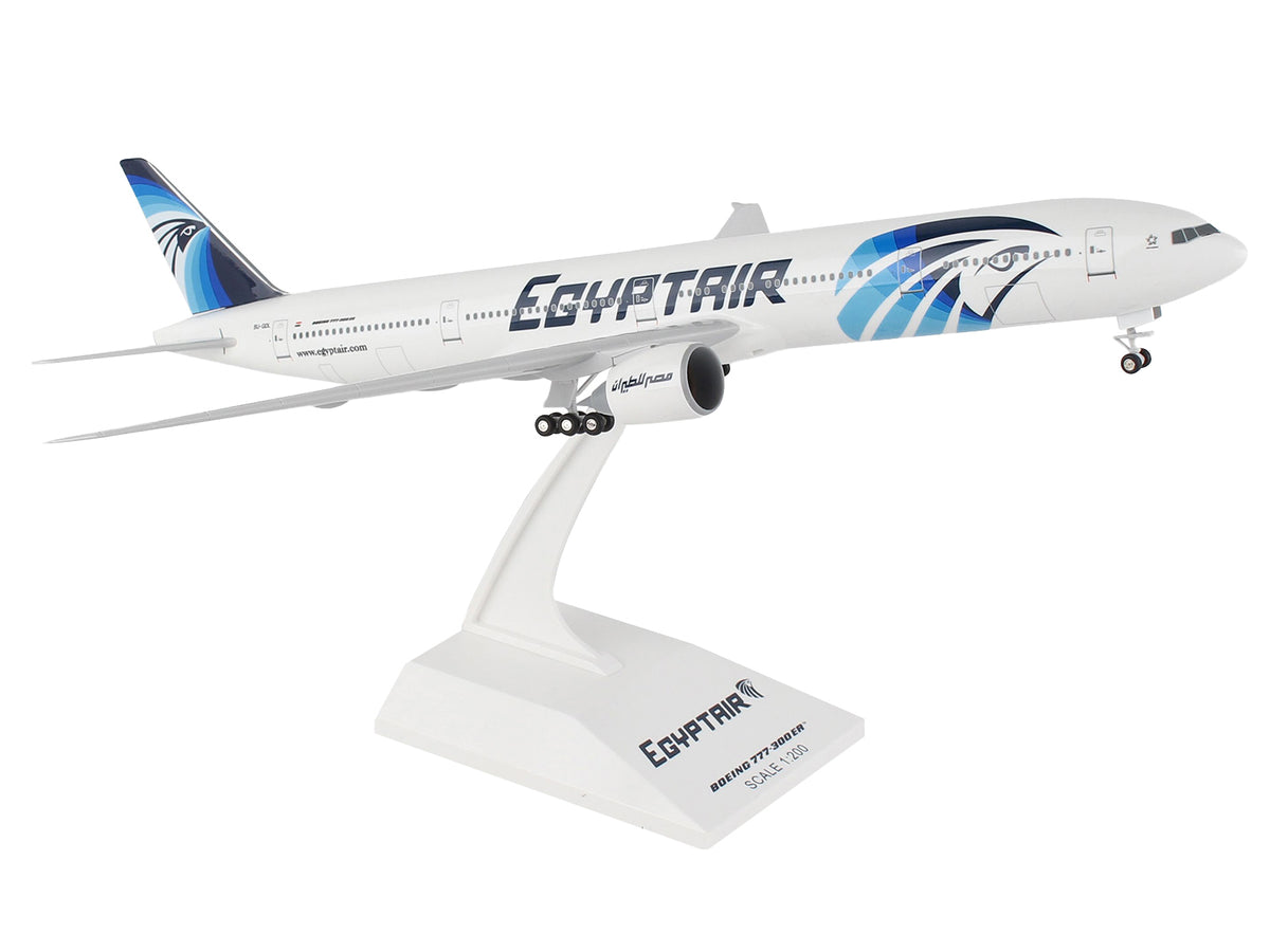 Boeing 777-300 Commercial Aircraft with Landing Gear "EgyptAir" (SU-GDL) White with Blue Tail (Snap-Fit) 1/200 Plastic Model by Skymarks