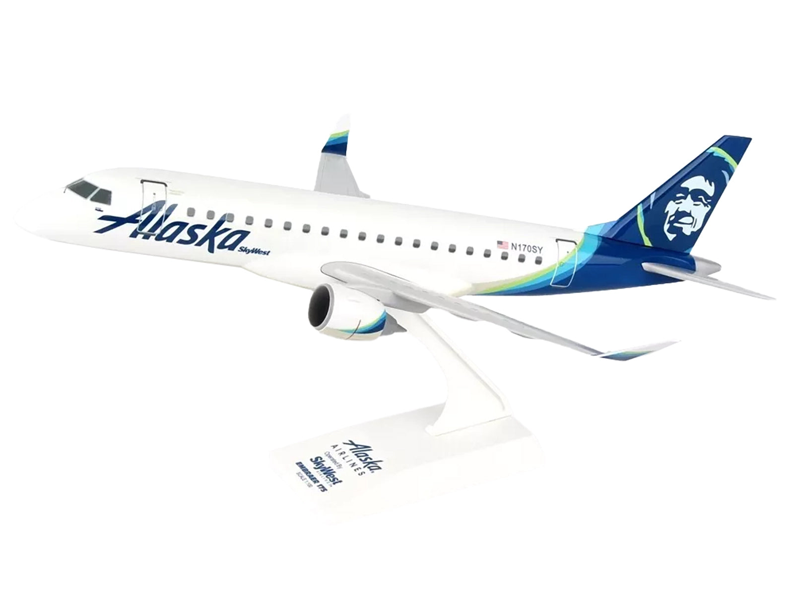 Embraer E175 Commercial Aircraft "Alaska Airlines - SkyWest Airlines" (N170SY) White with Blue Tail (Snap-Fit) 1/100 Plastic Model by Skymarks