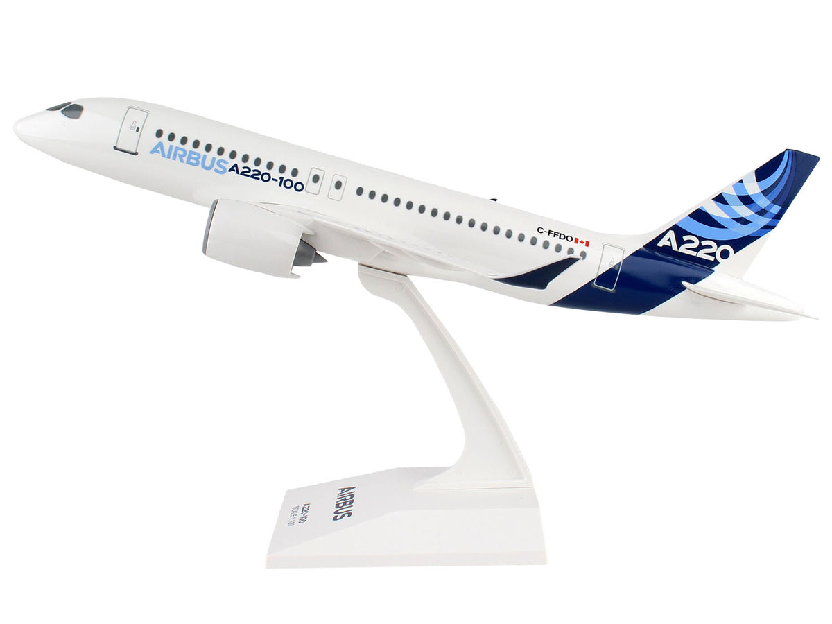 Airbus A220-100 Commercial Aircraft "Airbus Corporate Livery" (C-FFDO) White with Blue Tail (Snap-Fit) 1/100 Plastic Model by Skymarks