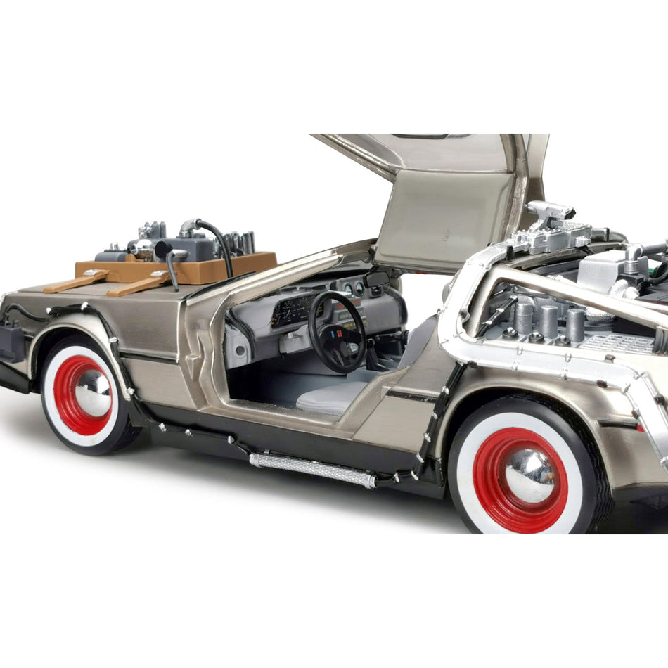 DMC DeLorean Time Machine Stainless Steel "Back to the Future: Part III" (1990) Movie 1/18 Diecast Model Car by Sun Star