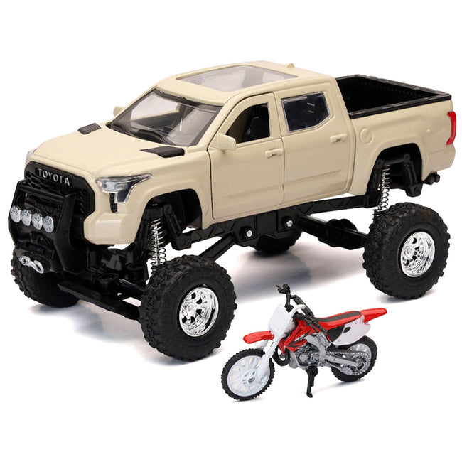 Toyota Tundra Pro Pickup Truck Tan and Honda CR250R Motorcycle Red and White "Xtreme Off-Road" Series 1/32 Diecast Models by New Ray