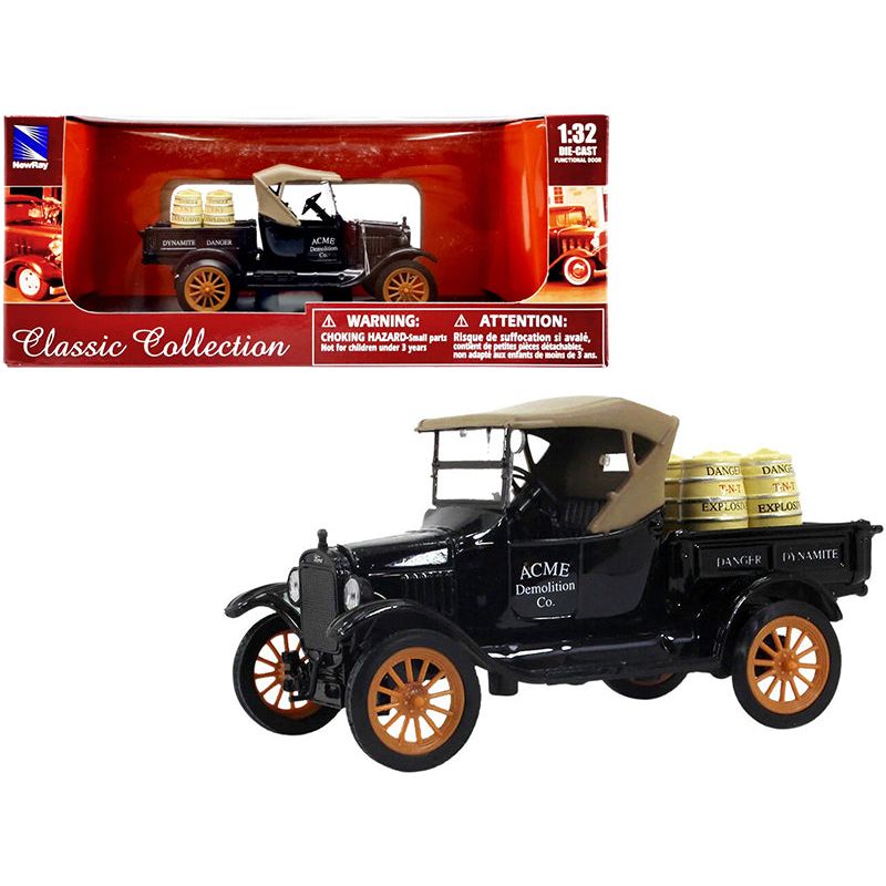 1925 Ford Model T Pickup Truck Black with Tan Top "ACME Demolition Co." with T-N-T Explosive Barrels "Classic Collection" Series 1/32 Diecast Model Car by New Ray