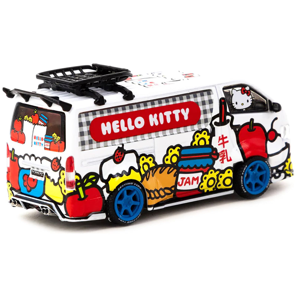 Toyota Hiace Widebody Van "Hello Kitty Capsule Delivery" with METAL OIL CAN 1/64 Diecast Model Car by Tarmac Works