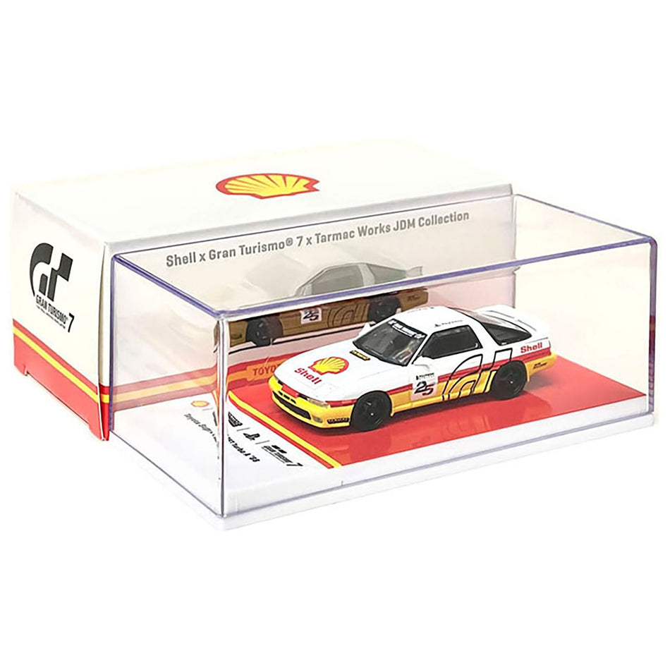 1988 Toyota Supra 3.0GT Turbo A RHD (Right Hand Drive) White and Yellow with Red Stripes "Shell x Gran Turismo 7" Special Edition 1/64 Diecast Model Car by Tarmac Works