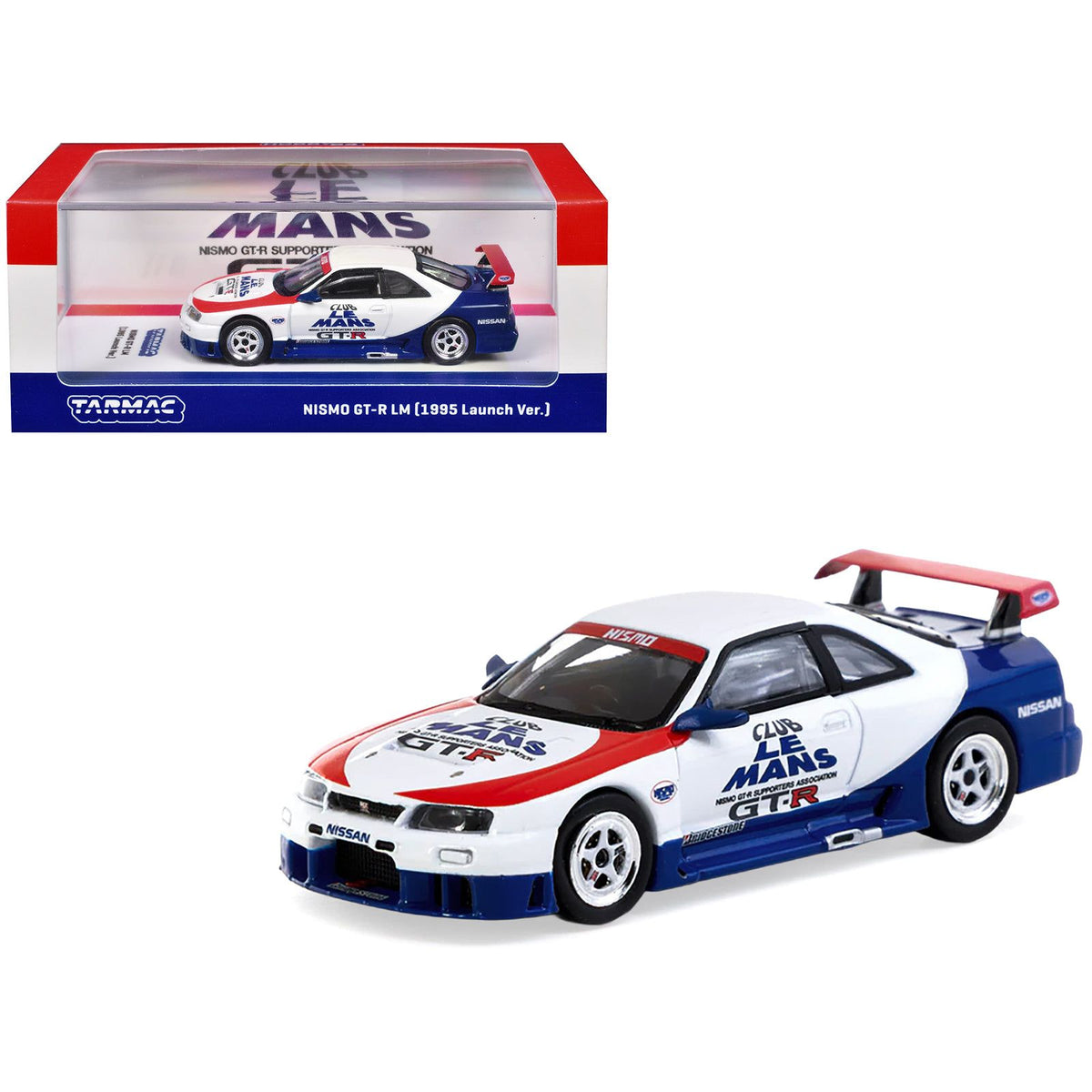 Nissan Nismo GT-R LM RHD (Right Hand Drive) "1995 Launch Version" White with Red and Blue Accents "Hobby64" Series 1/64 Diecast Model Car by Tarmac Works