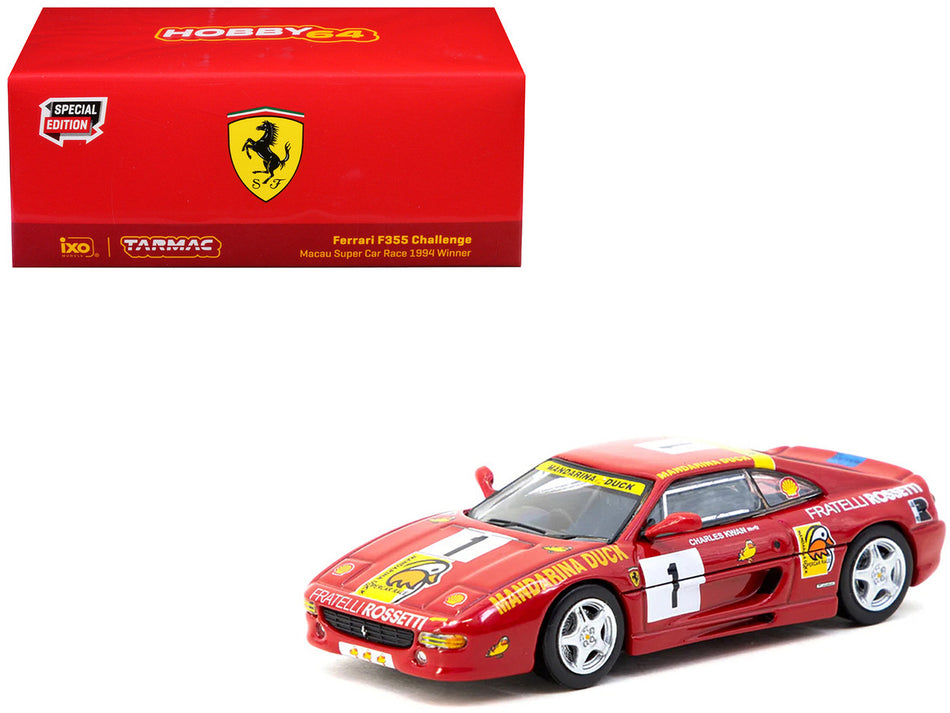 Ferrari F355 Challenge RHD (Right Hand Drive) #1 Charles Kwan Winner "Macau Super Car Race" (1994) "Hobby64" Series 1/64 Diecast Model Car by Tarmac Works